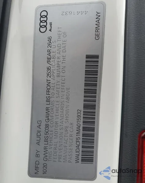 2021 Audi A5 Sline Prm z USA, uszkodzony, nr VIN WAUDACF51MA015932